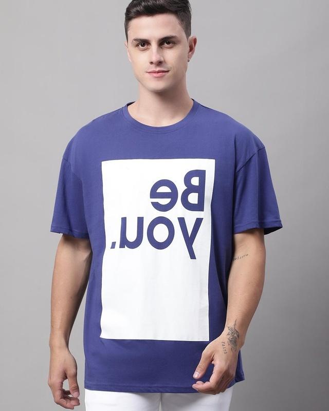 men's blue typography super loose fit t-shirt