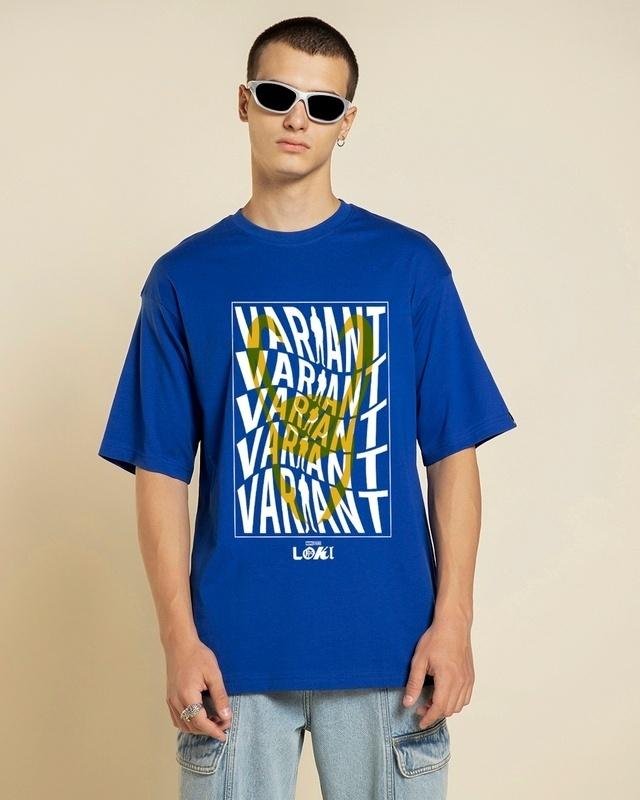 men's blue variant typo graphic printed oversized t-shirt
