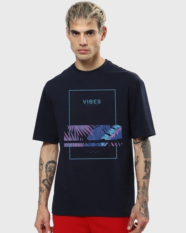 men's blue vibes graphic printed oversized t-shirt