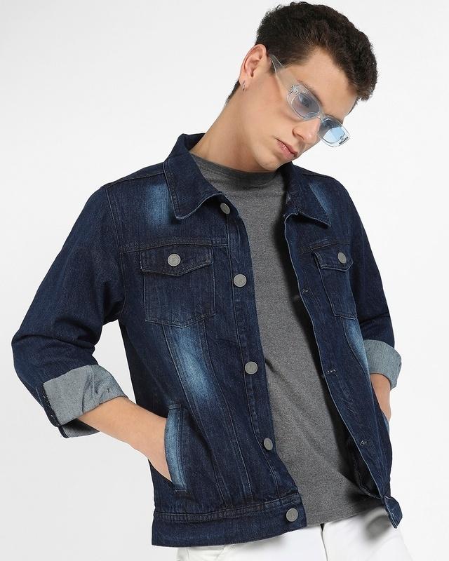 men's blue washed denim jacket