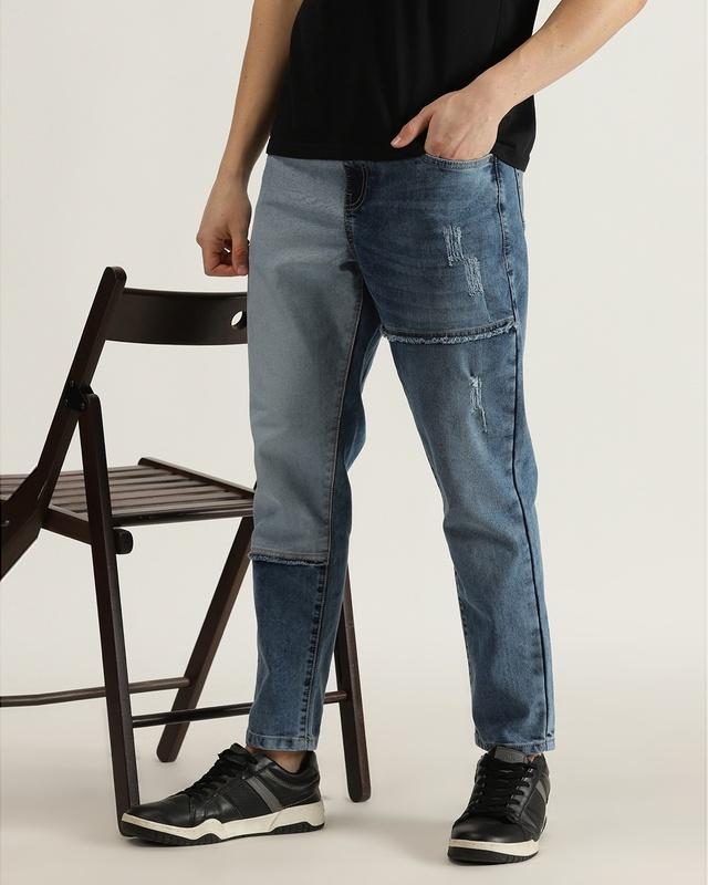 men's blue washed distressed slim fit jeans