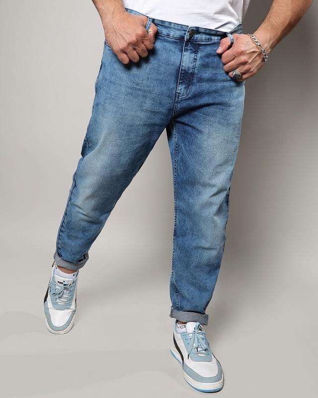 men's blue washed oversized plus size jeans