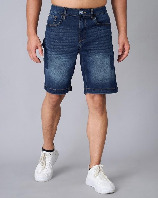 men's blue washed slim fit shorts