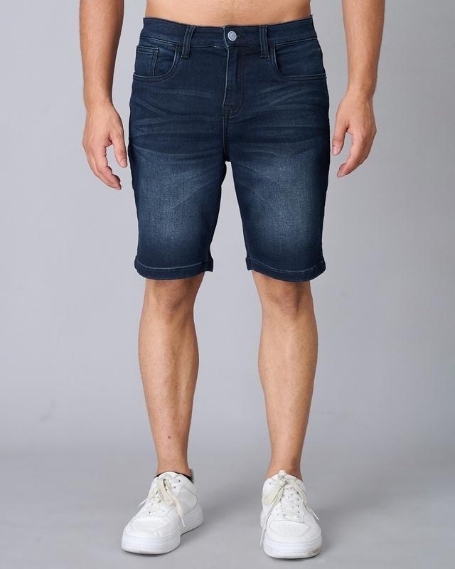 men's blue washed slim fit shorts