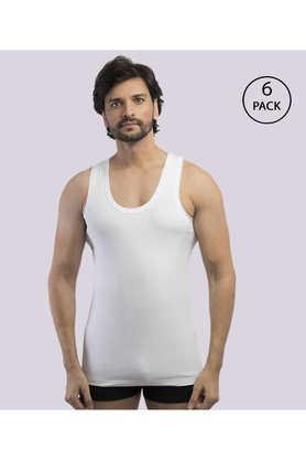men's bonus linear 100% combed cotton rib vest pack of 6 - white