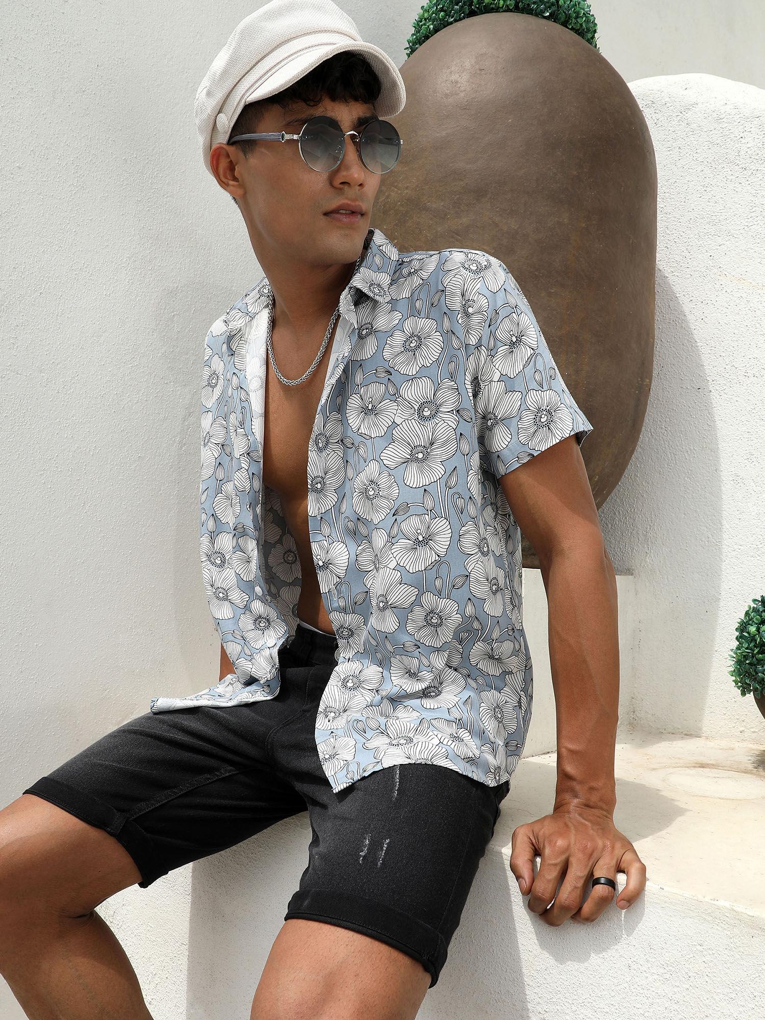 men's botanical print button up shirt