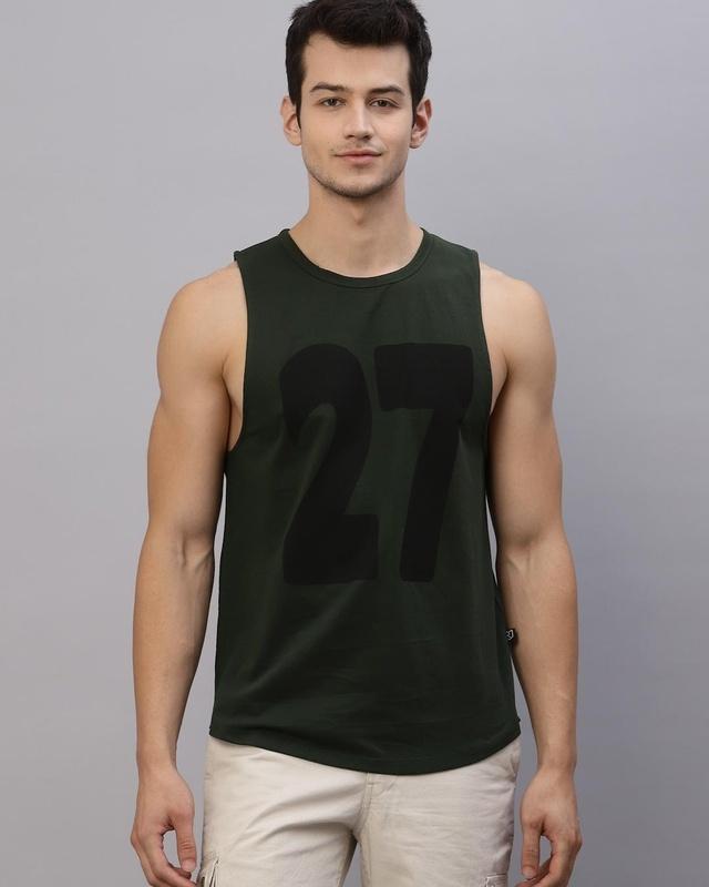 men's bottle green typographic slim fit vest
