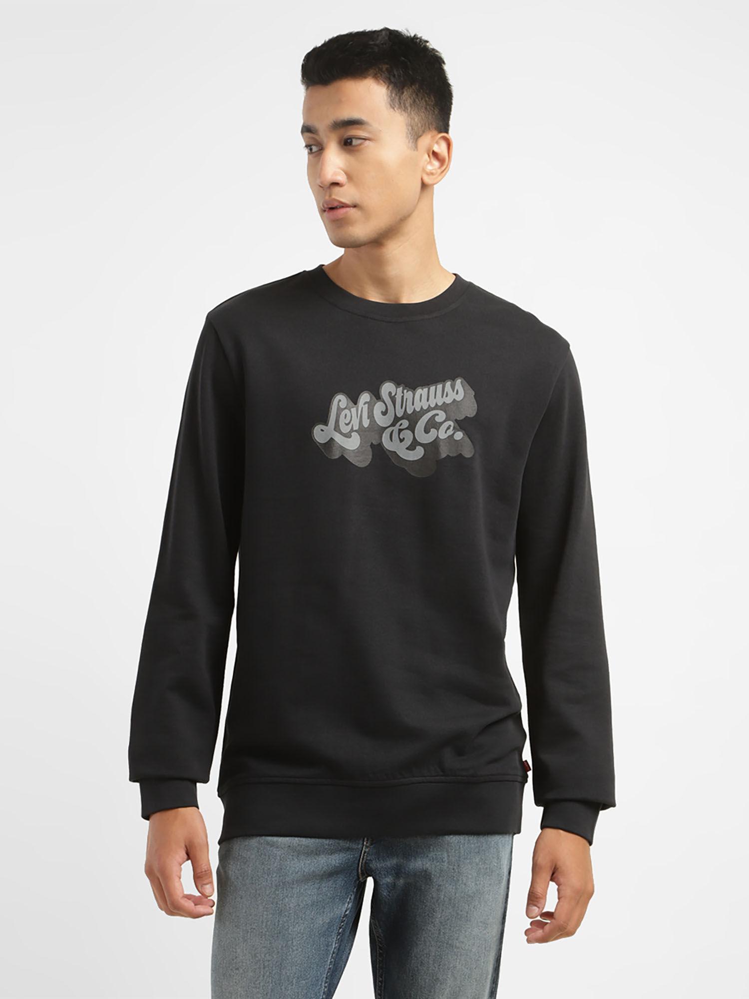 men's brand logo black crew neck sweatshirt