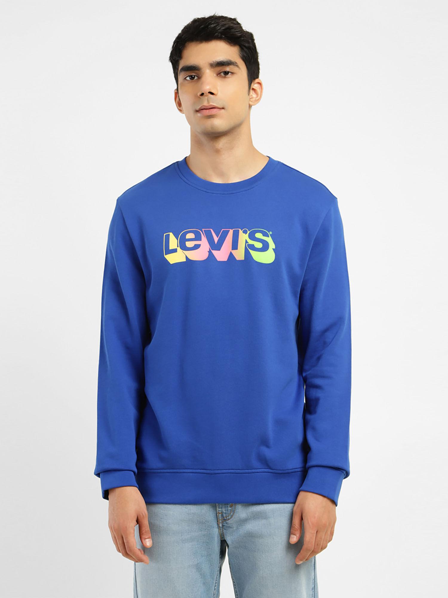 men's brand logo blue crew neck sweatshirt