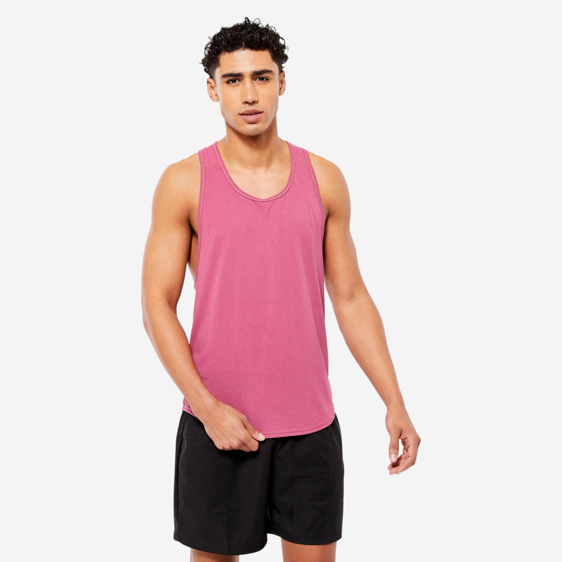 men's breathable weight training performance stringer tank top - pink