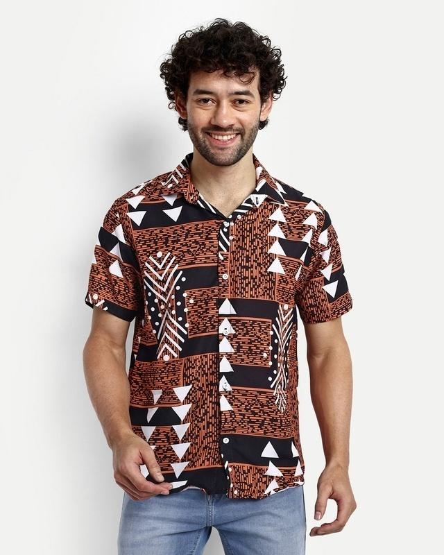 men's brown & black all over printed shirt