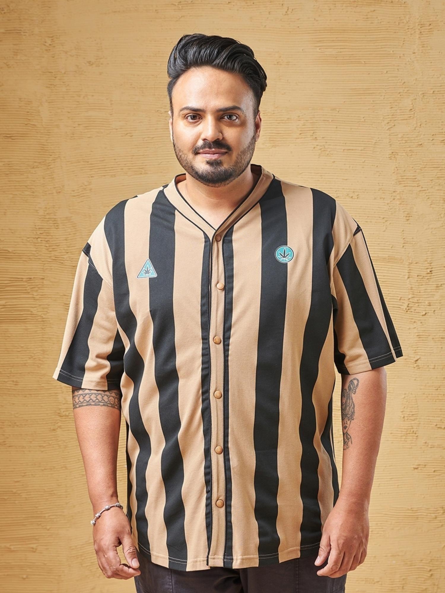 men's brown & black striped oversized plus size shirt