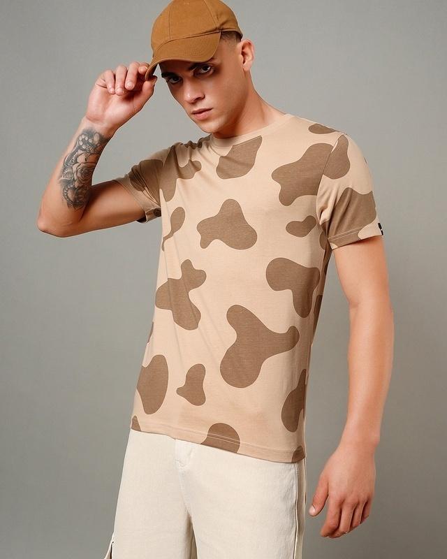 men's brown all over camo printed t-shirt