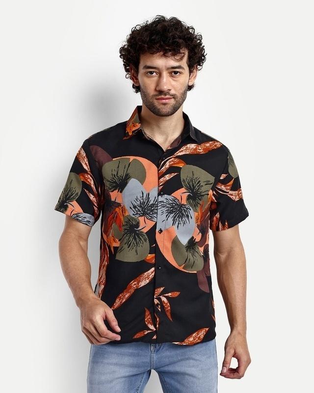 men's brown all over leaf printed shirt