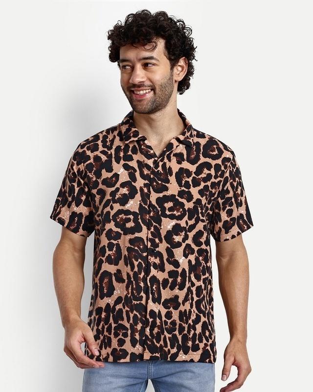 men's brown all over printed shirt