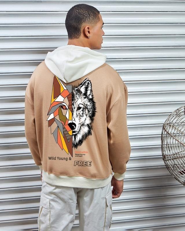 men's brown beast within graphic printed oversized hoodies