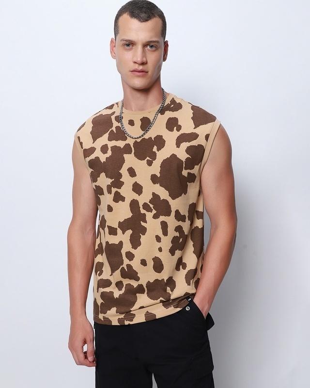 men's brown camo printed oversized vest