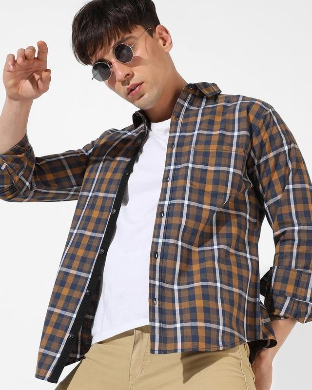 men's brown checked shirt