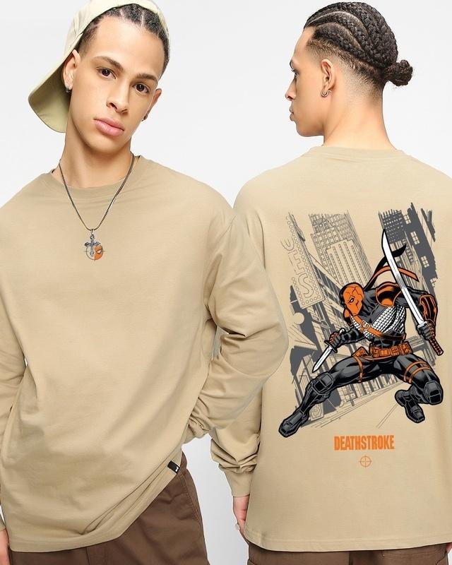 men's brown deathstroke graphic printed oversized t-shirt