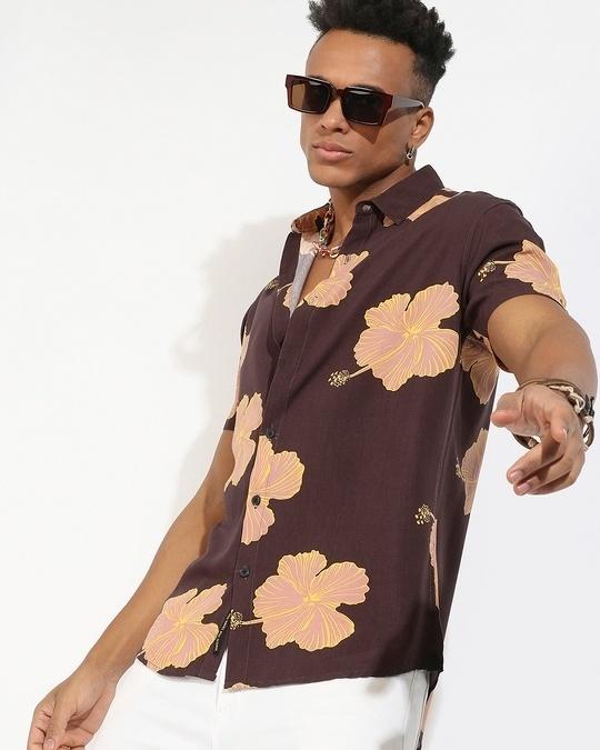 men's brown floral printed shirt