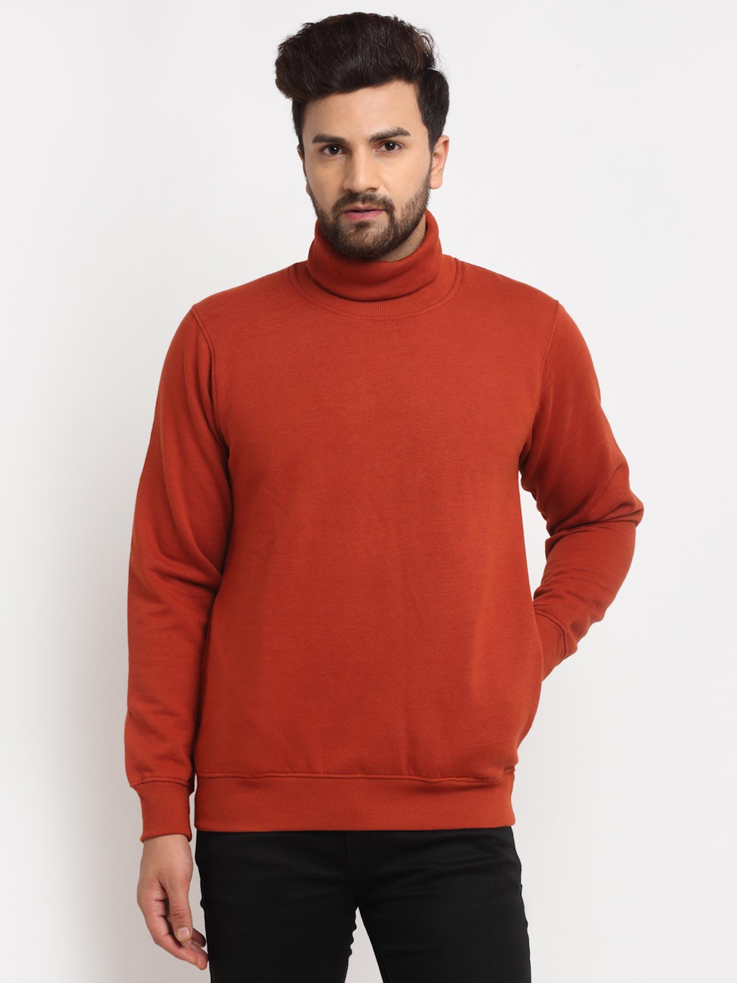 men's brown full sleeve solid shawl neck sweatshirt