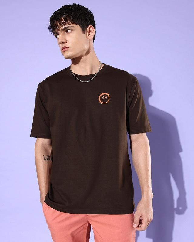 men's brown graphic printed oversized t-shirt