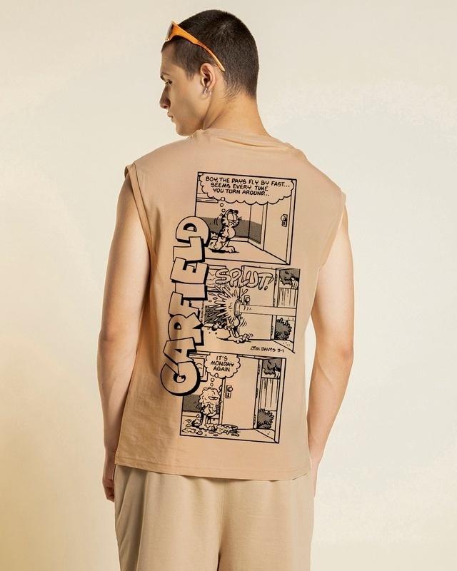 men's brown it's monday again graphic printed boxy fit vest