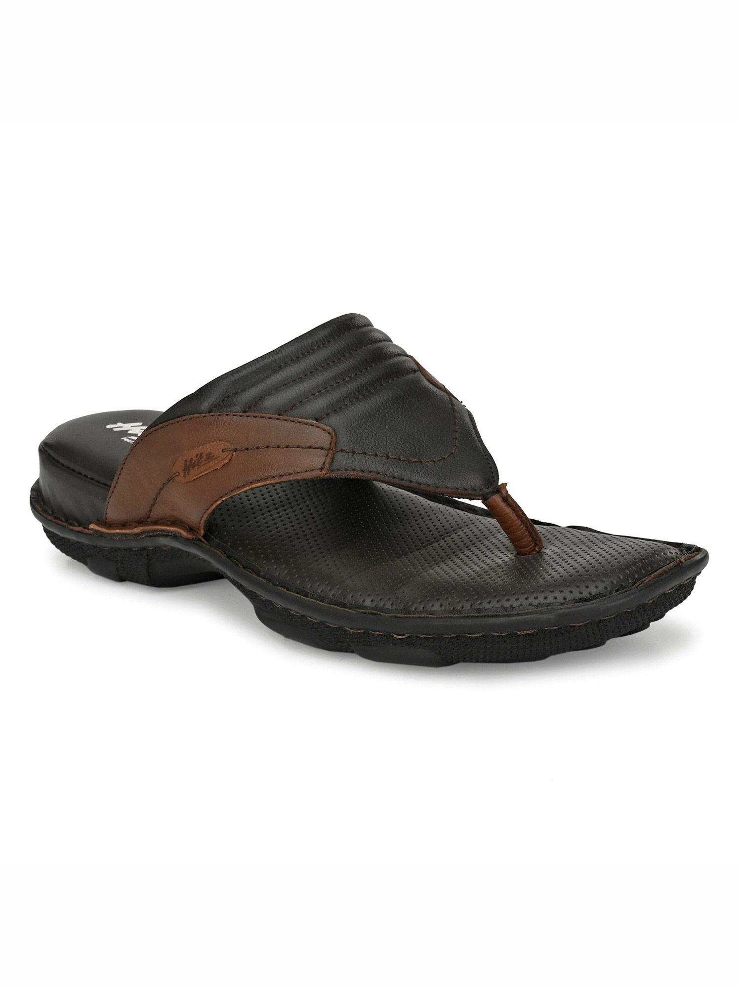 men's brown leather open toe comfort slippers