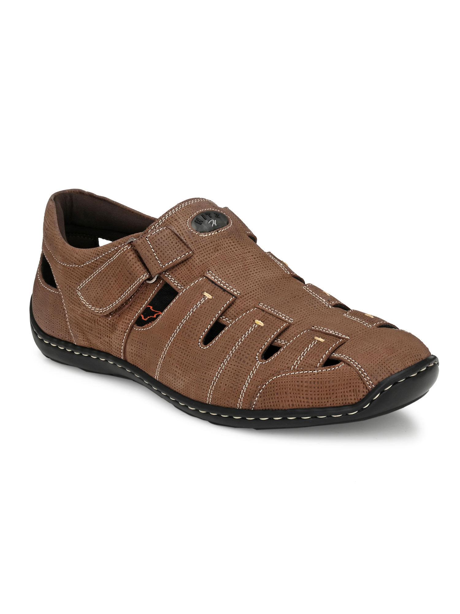 men's brown leather shoe-style sandals