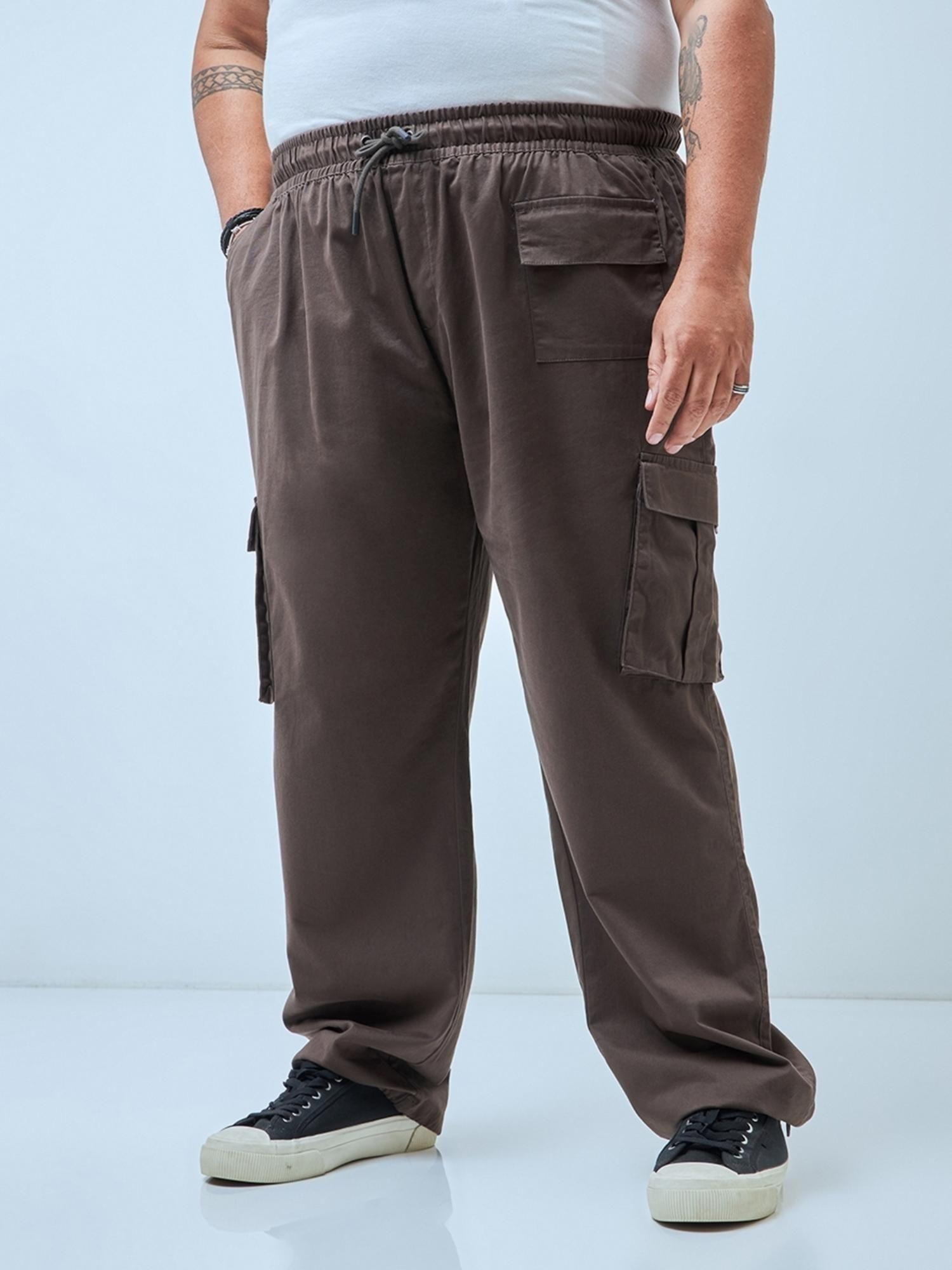 men's brown oversized plus size cargo trouser