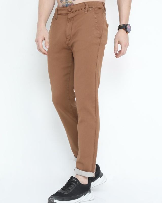 men's brown slim fit trousers