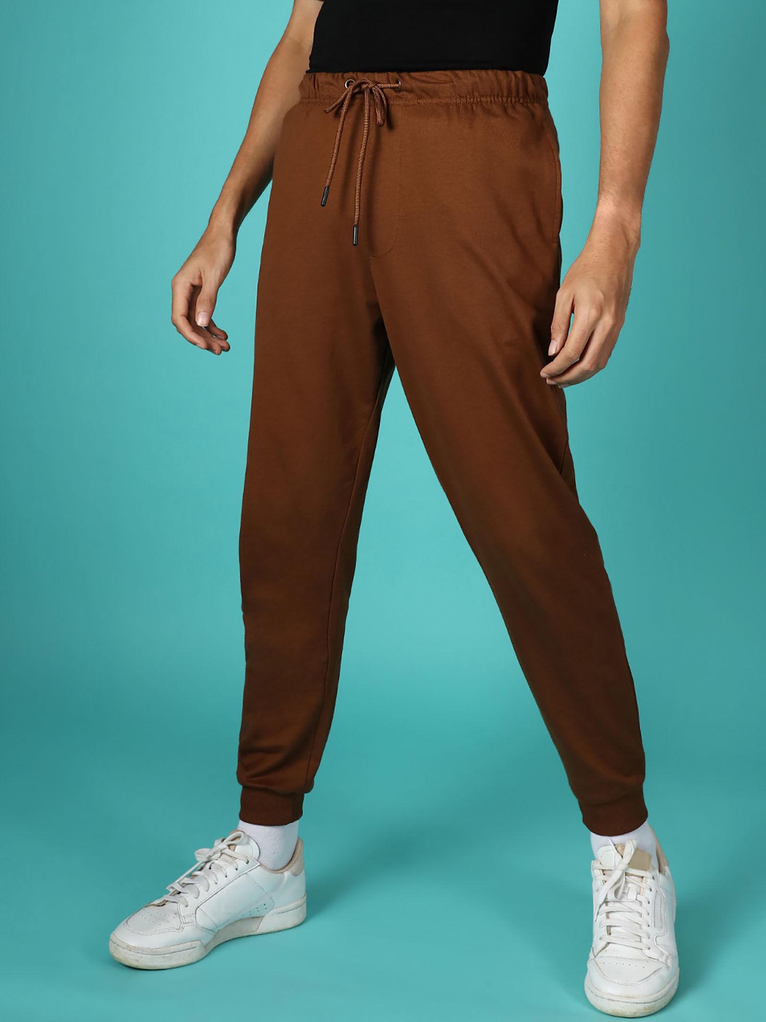 men's brown solid joggers