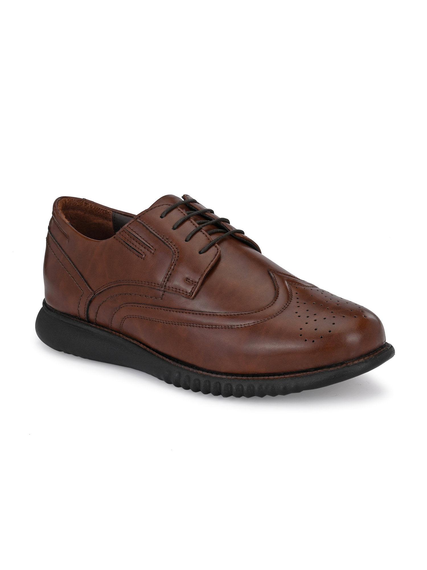 men's brown synthetic lace-up casual shoes