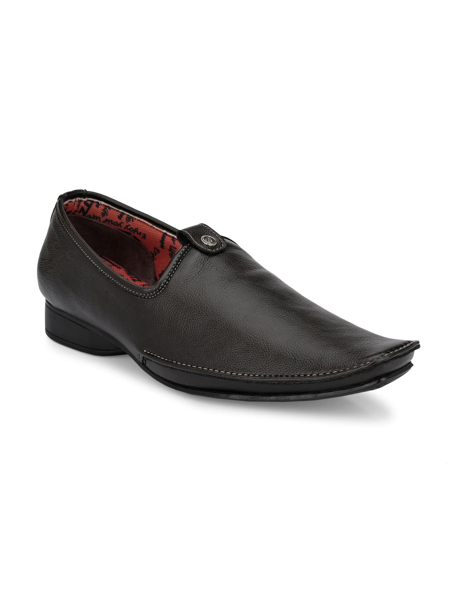 men's brown synthetic slip-on ethnic shoes