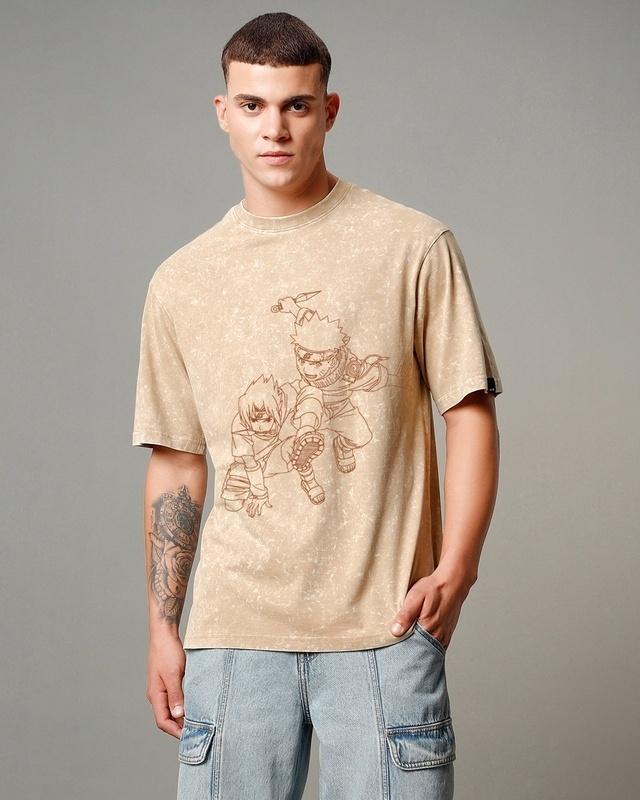 men's brown the rivals graphic printed oversized acid wash t-shirt