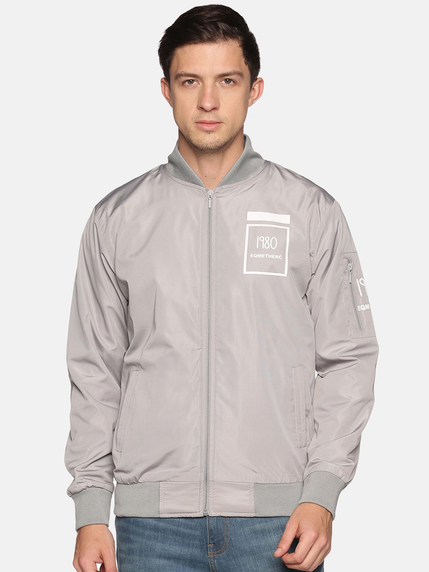 men's casual grey solid jacket