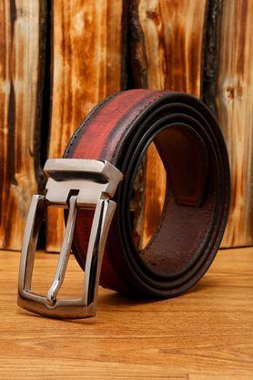 men's casual italian raw leather hand padded belt (rosewood) - maroon