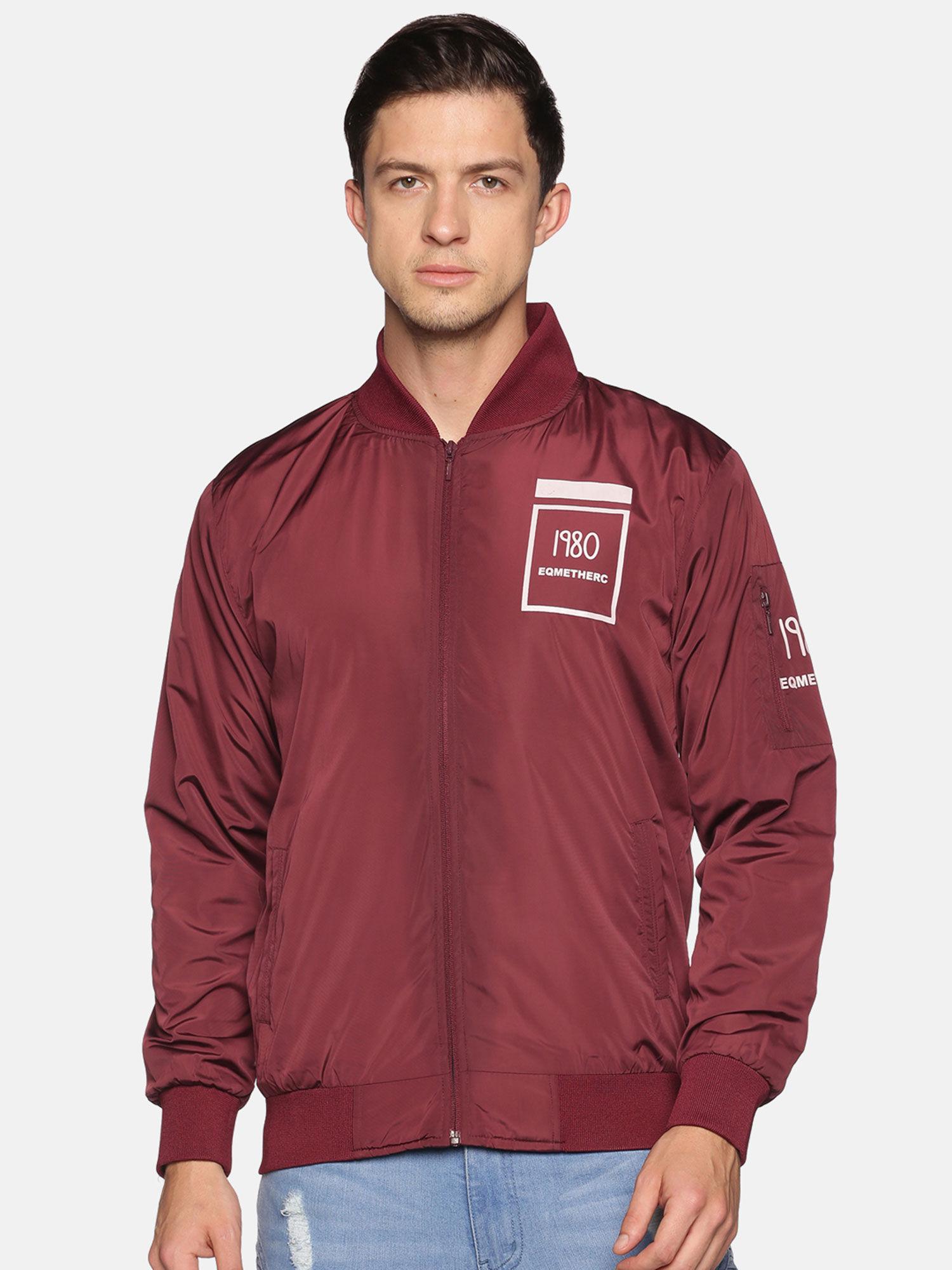 men's casual maroon solid jacket