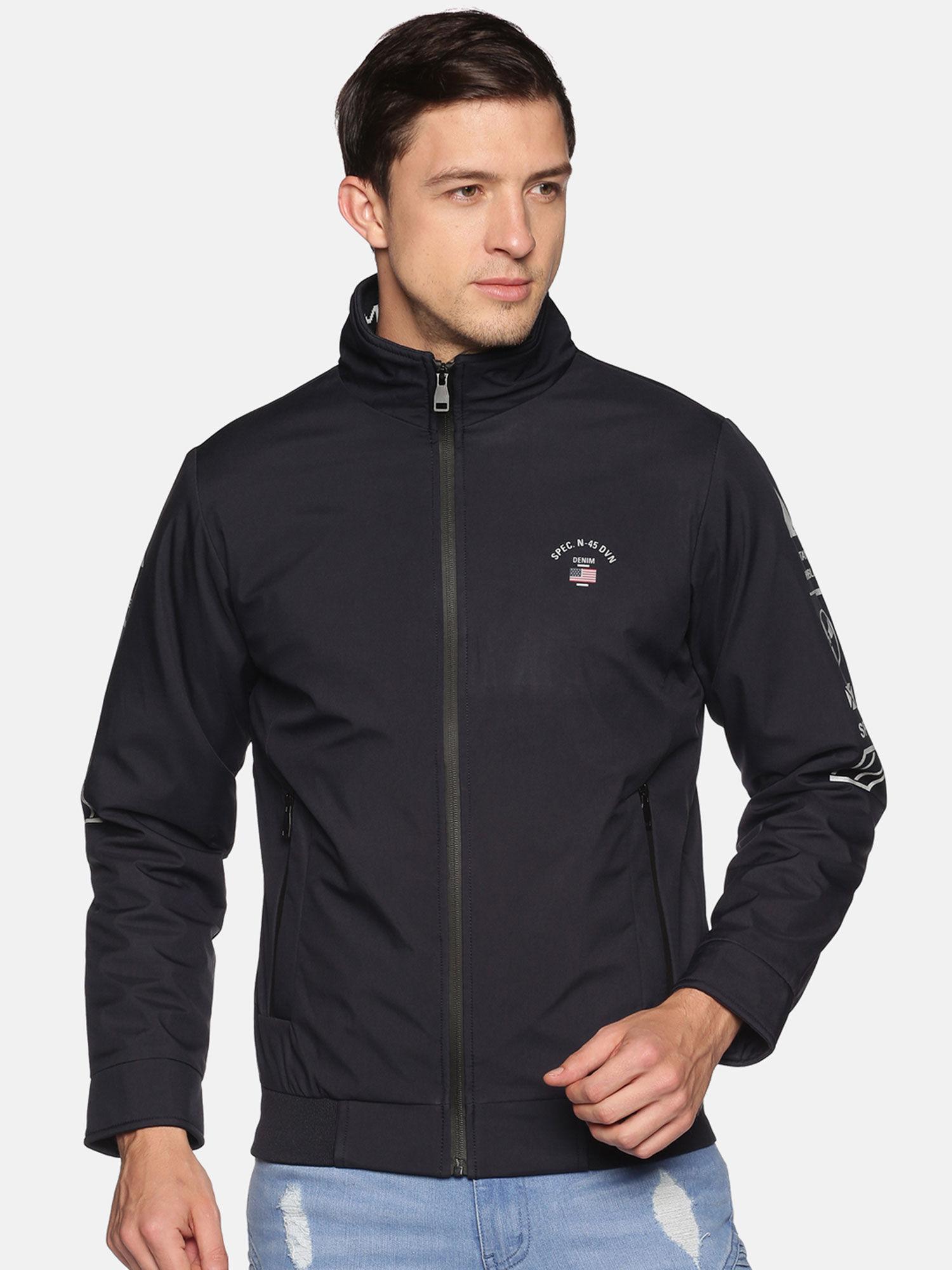 men's casual navy solid jacket