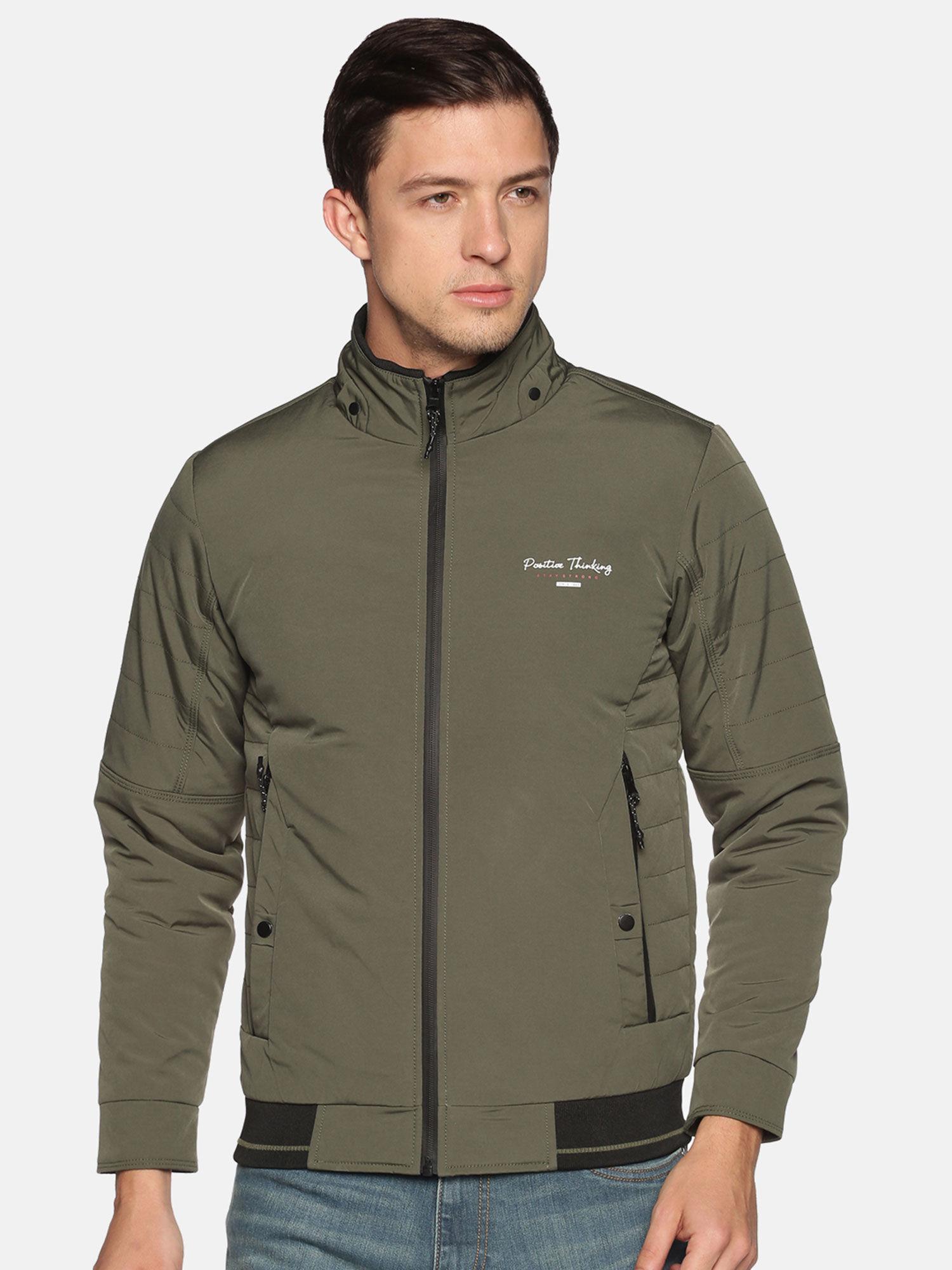 men's casual olive solid jacket