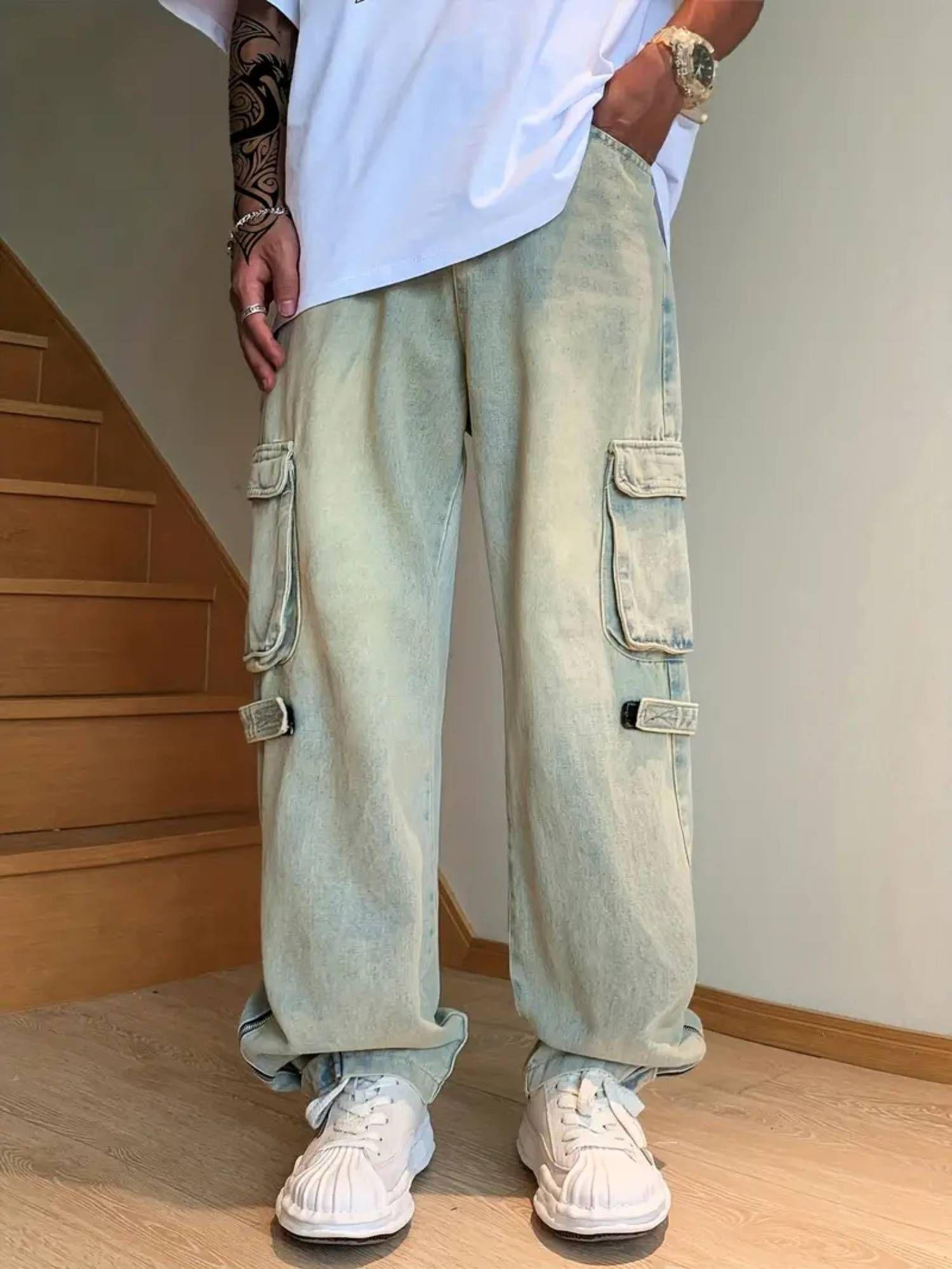 men's casual street style distressed baggy jeans