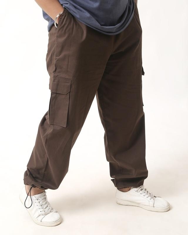 men's coffee brown loose comfort fit cargo parachute pants