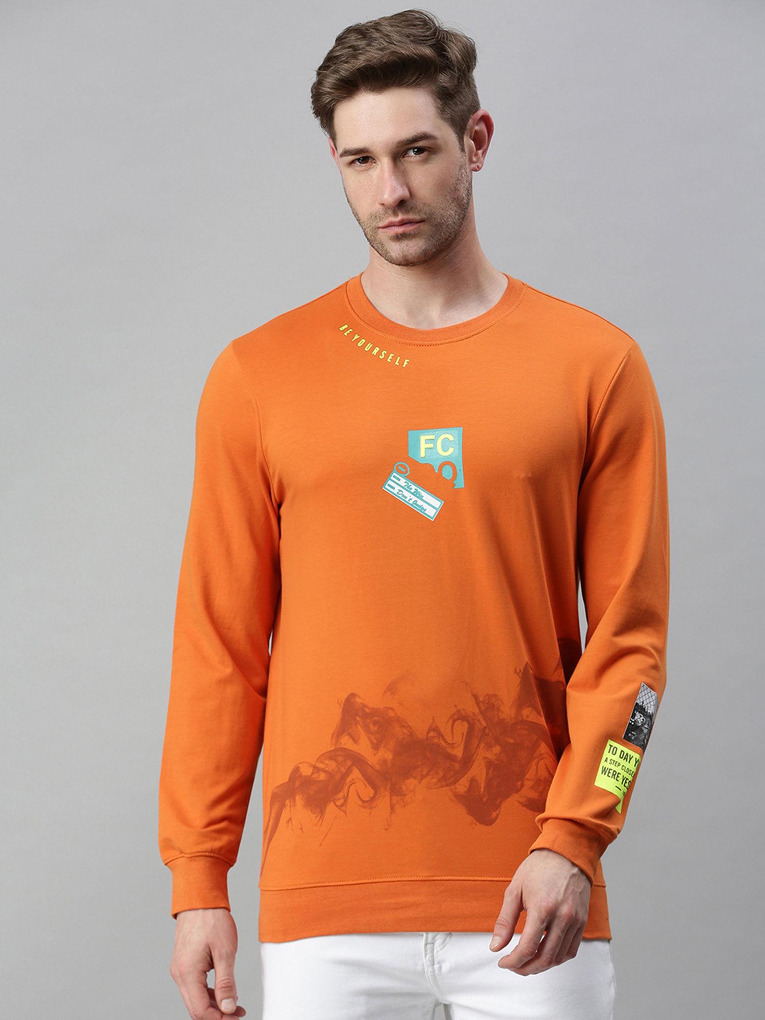 men's cotton casual orange sweatshirt