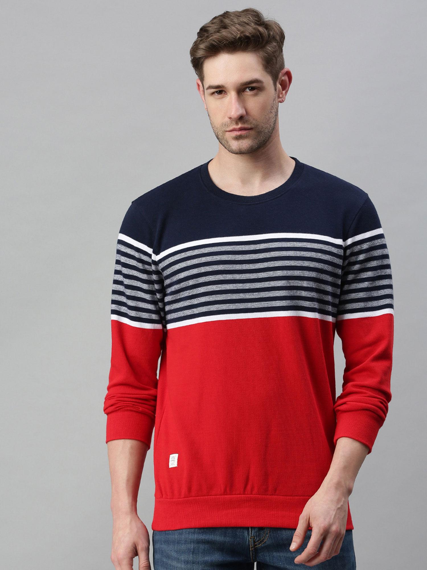 men's cotton casual red navy sweatshirt