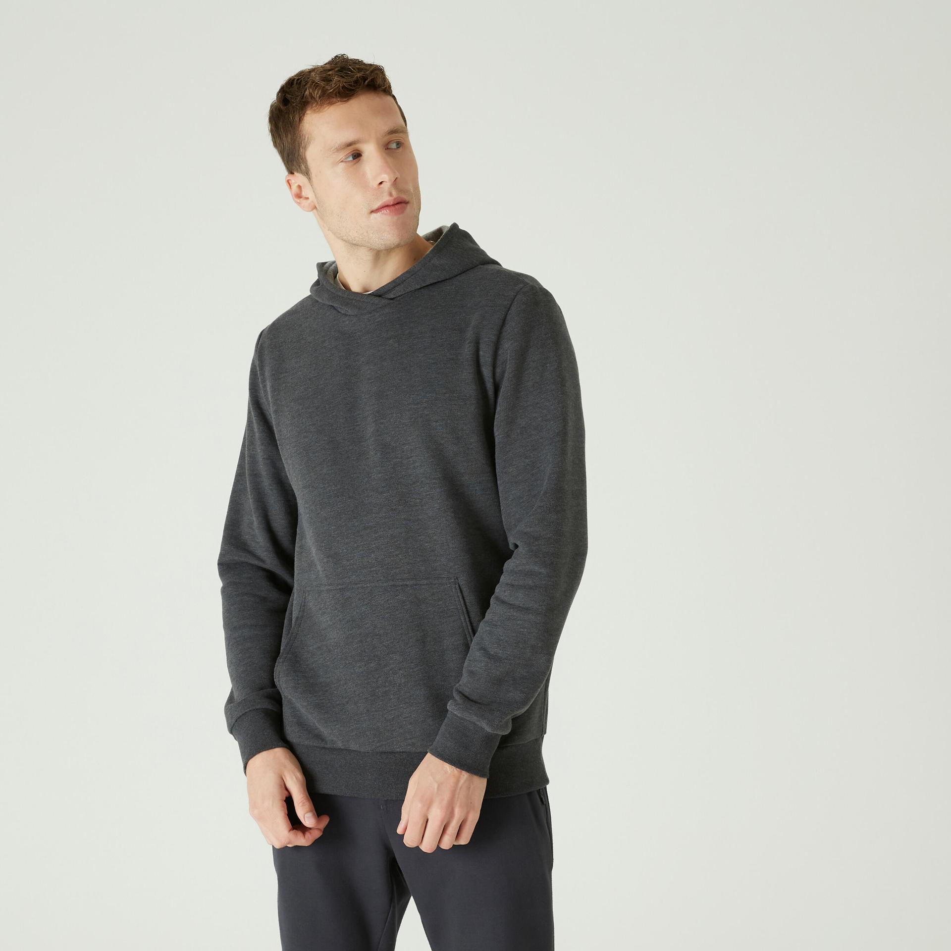 men's cotton fleece gym hoodie sweatshirt -carbon grey