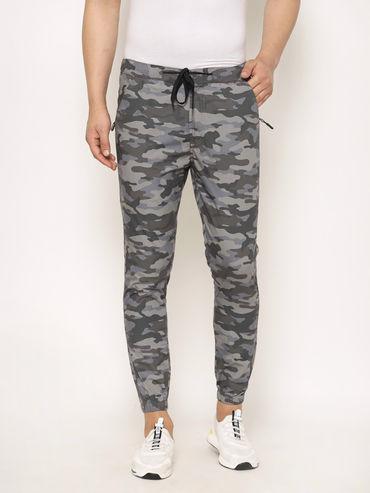 men's cotton grey printed mid-rise joggers