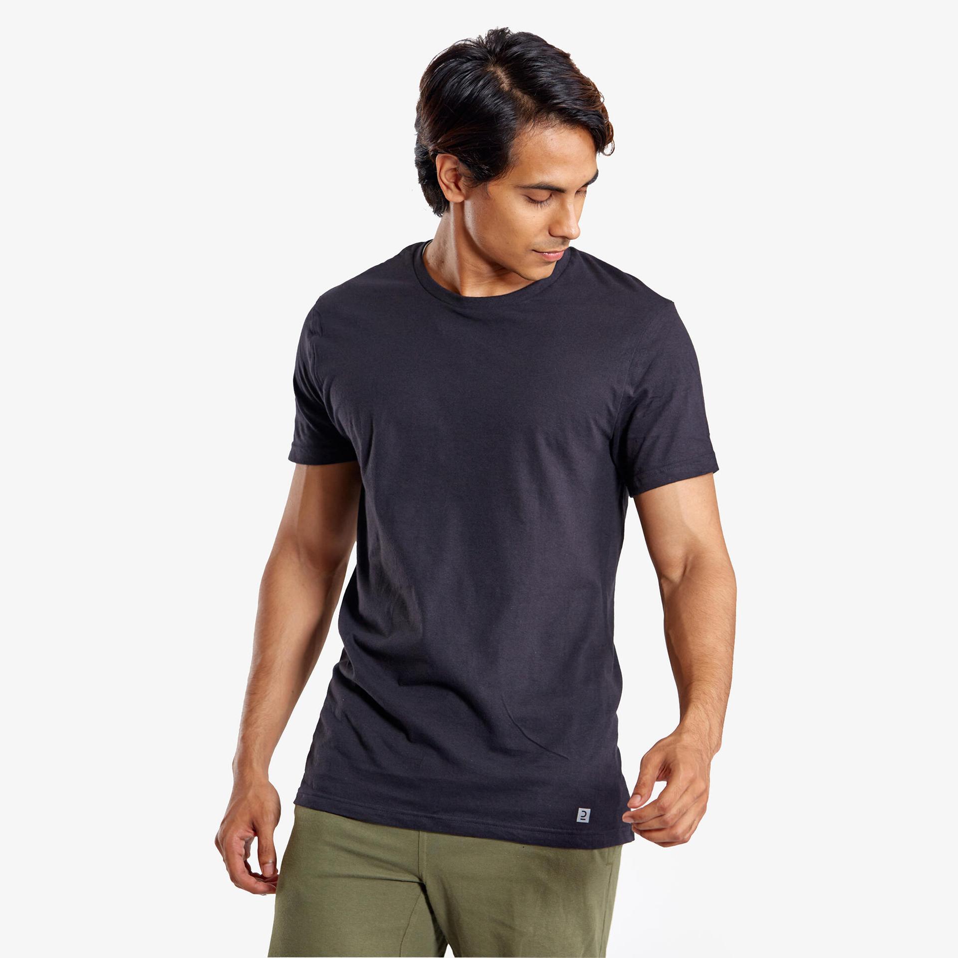 men's cotton gym t-shirt regular fit sportee 100 - black