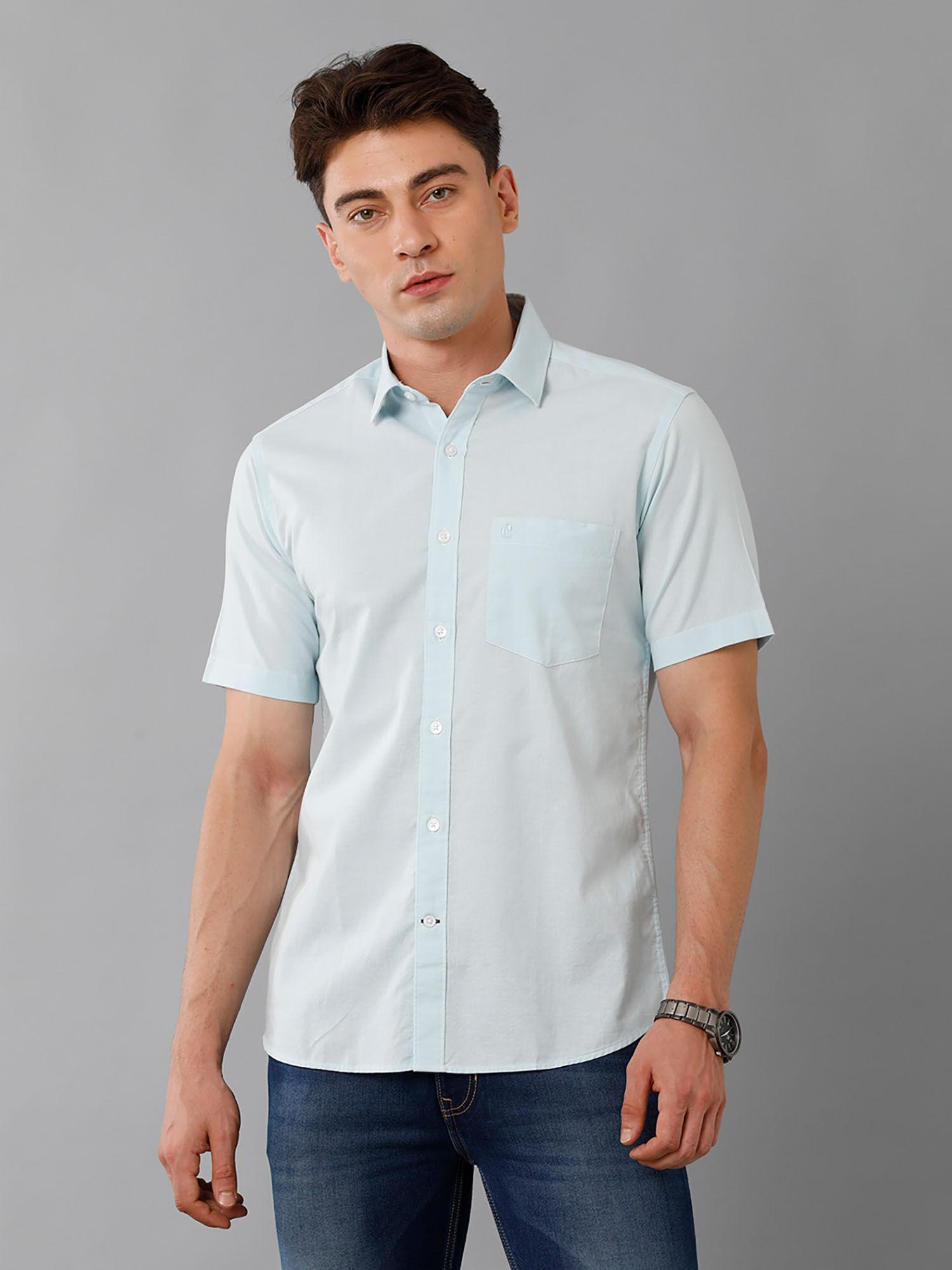 men's cotton linen green solid slim fit half sleeve casual shirt