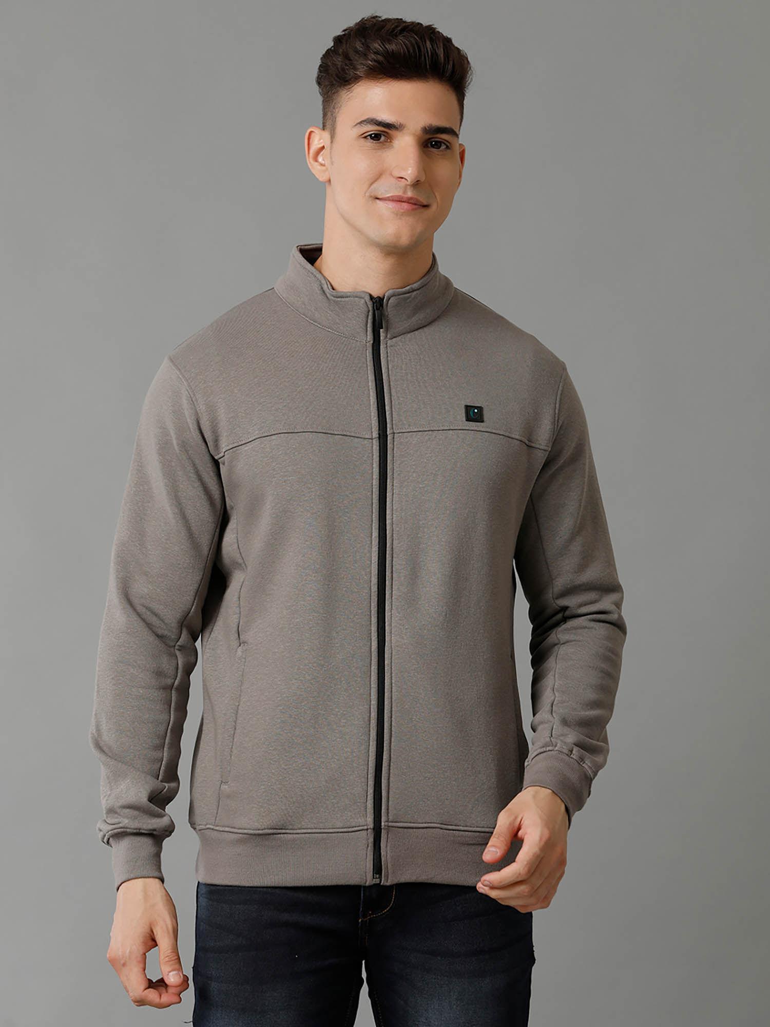 men's cotton linen grey solid casual jacket