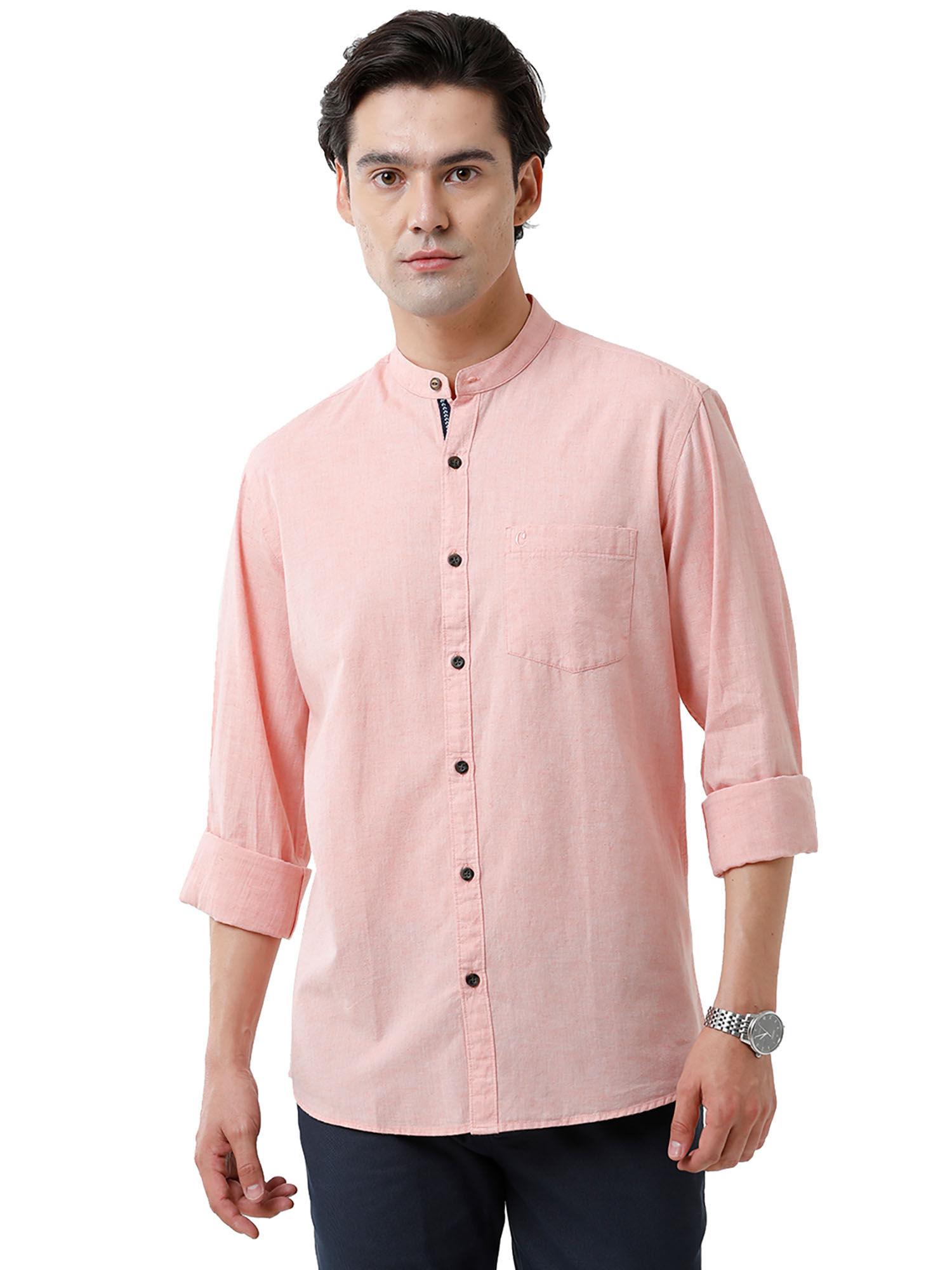 men's cotton linen red chambray slim fit full sleeve casual shirt